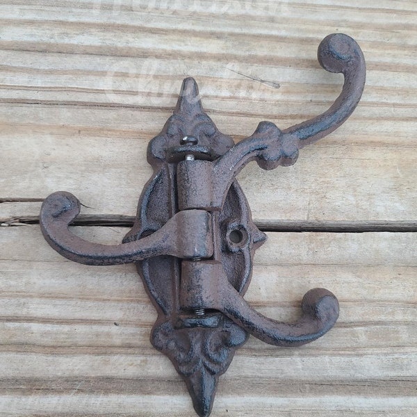 Victorian Replica Cast Iron Triple Hook Swivel Hat Towel Coat Key