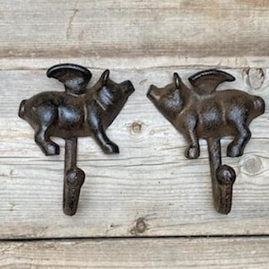 Cast ron Brd Double Wall Hook Rustc Key Towel Coat Hanger Antque