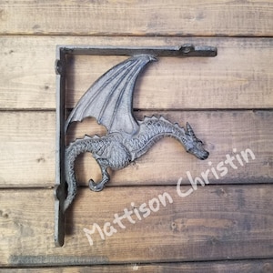 2 Large Winged Dragon Cast Iron Shelf Brace Bracket Medieval Gothic