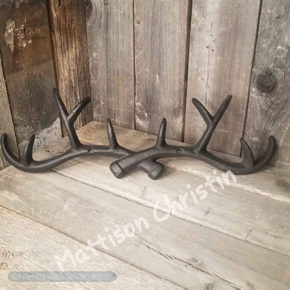 Black Cast Iron Deer Antler Key Hat Coat Towel Hook Rack Black Cast Iron Deer Antler Key Hat, Deer Antler Curtain Rod Holders