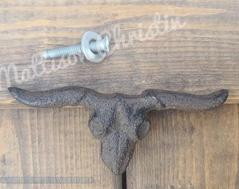 12 Longhorn Cast Iron Western Themed Drawer Pull Cabinet Handles