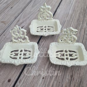 Rustic Distressed White Victorian Cast Iron Soap Dish Kitchen Bathroom