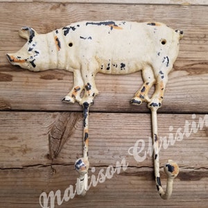 Farmhouse Cast Iron Country Pig Hook Coat Hat Towel Key Rack