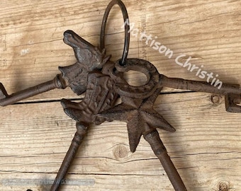 Western Themed Horse Cowboy Cast Iron Skeleton Jailer Key Set