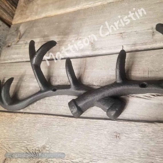 Black Cast Iron Deer Antler Key Hat Coat Towel Hook Rack Black Cast Iron Deer Antler Key Hat, Deer Antler Curtain Rod Holders