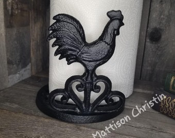 Black Rooster Cast Iron Paper Towel Toilet Paper Holder