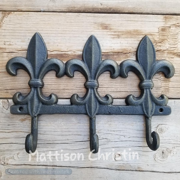 Cast Iron Fleur de Lis Key Coat Towel Hat Rack Hook