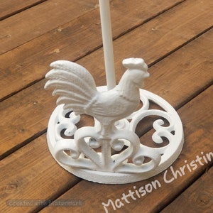 White Rooster Cast Iron Paper Towel Toilet Paper Holder