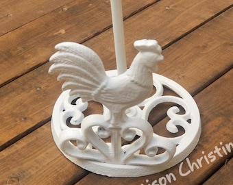 White Rooster Cast Iron Paper Towel Toilet Paper Holder