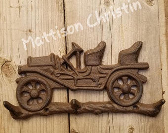 Vintage Car Cast Iron Coat Hat Key Hook Rack Man Cave Garage Decor