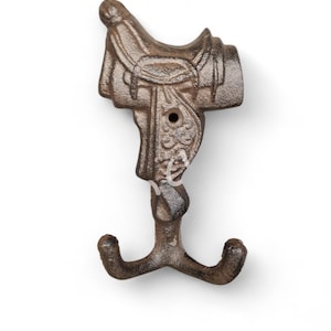 2 Two Cast Iron Horse Cowboy Saddle Double Hook Key Towel Hat Coat Multiple Colors
