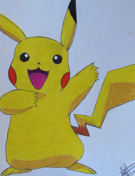 Pikachu Pokemon Anime Character Cartoon Fanart Pencil Artwork Drawing Videogame 90s Pencil Drawing Colorful Yellow Pokemon Anime Game Art