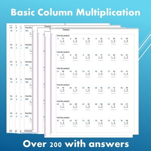 math drill printable multiplication worksheets 2 digit by 1 etsy norway