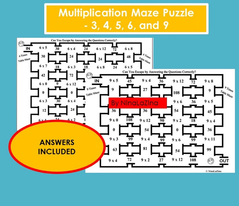  Multiplication Maze Pdf Maths Maze Puzzles For Kids Grade 2 Etsy