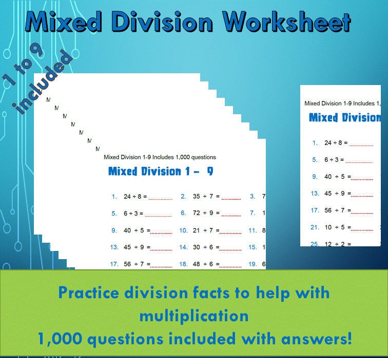 division facts math drill worksheet printable learning maths etsy canada