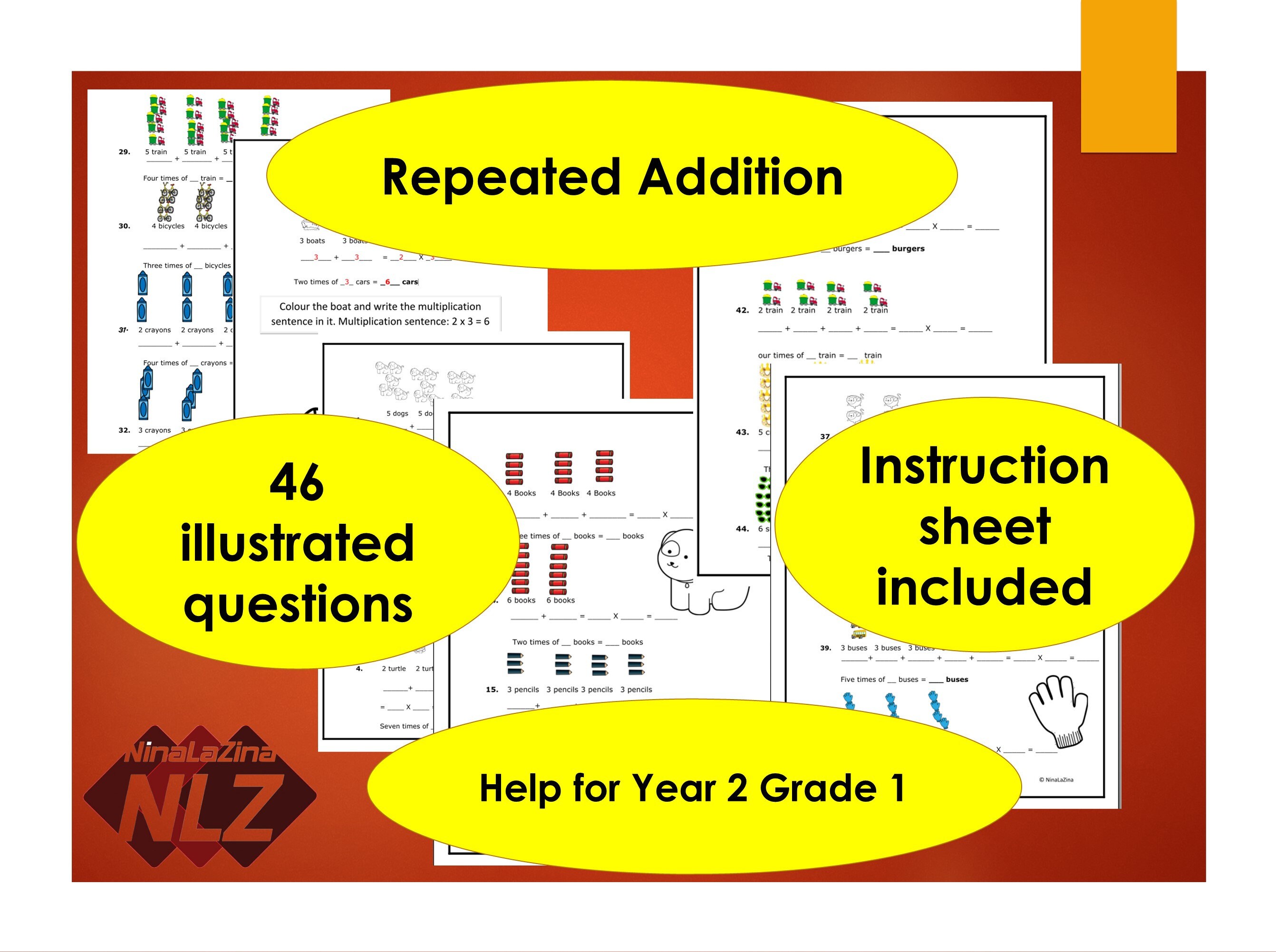 repeated addition worksheets illustrated activity sheets etsy
