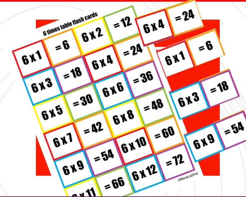 6 times table flash cards printable mini multiplication flash etsy