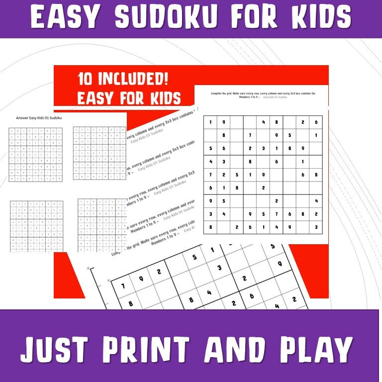 printable sudoku for kids quiz games kids easy etsy
