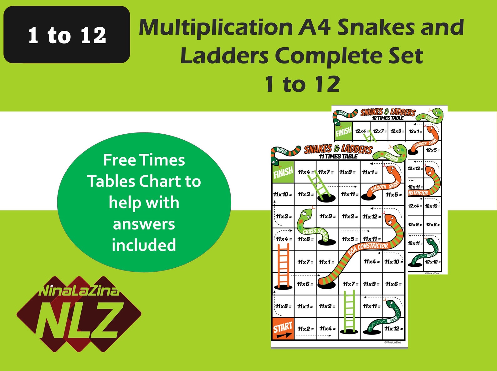 Snakes and Ladders Multiplication Game Printable Kids Game Etsy UK