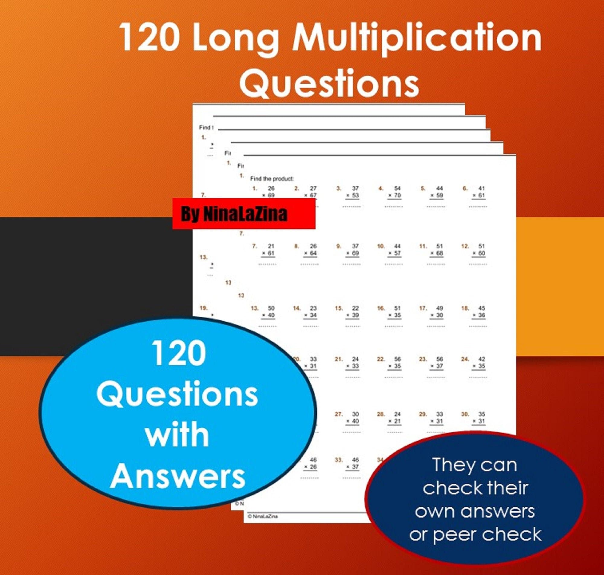 long multiplication worksheets pdf math drill with 120 etsy canada