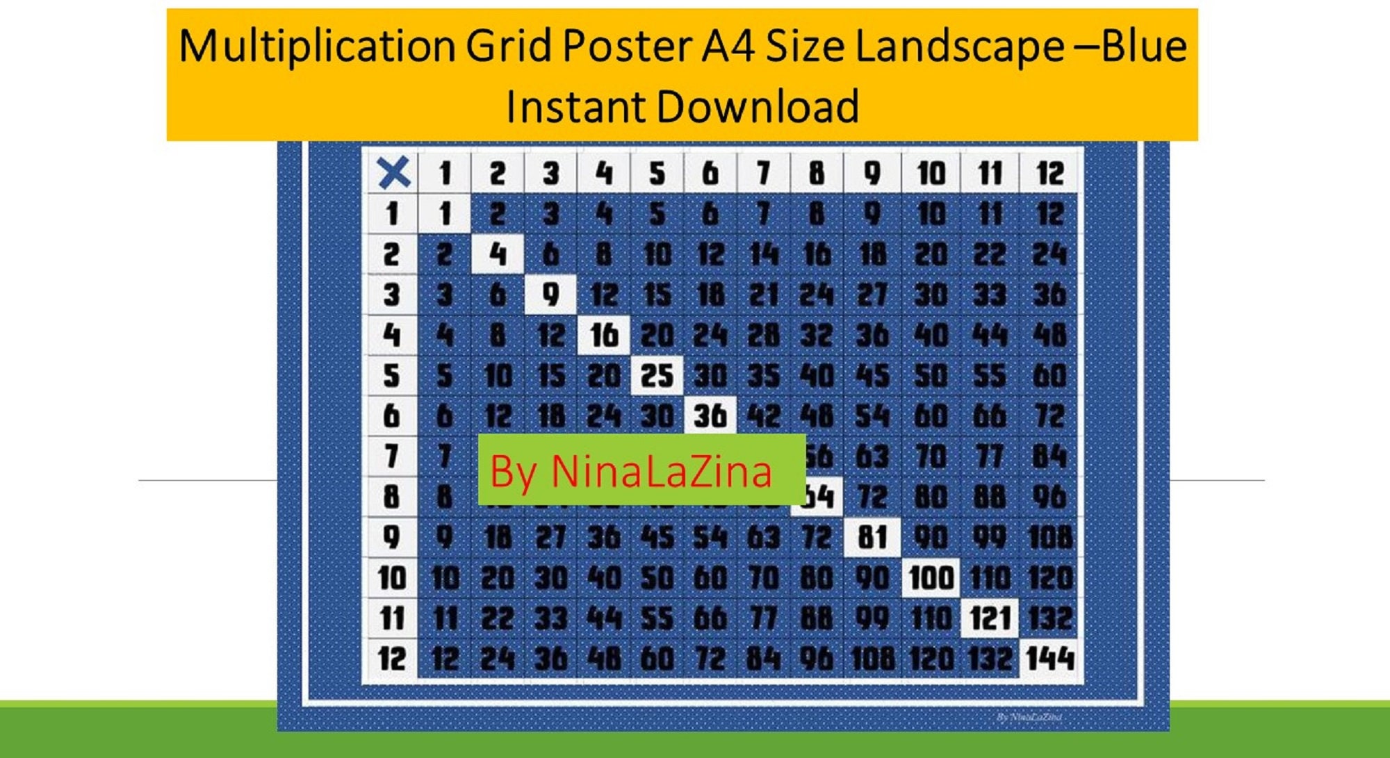 multiplication table grid blue printable poster a4 landscape etsy