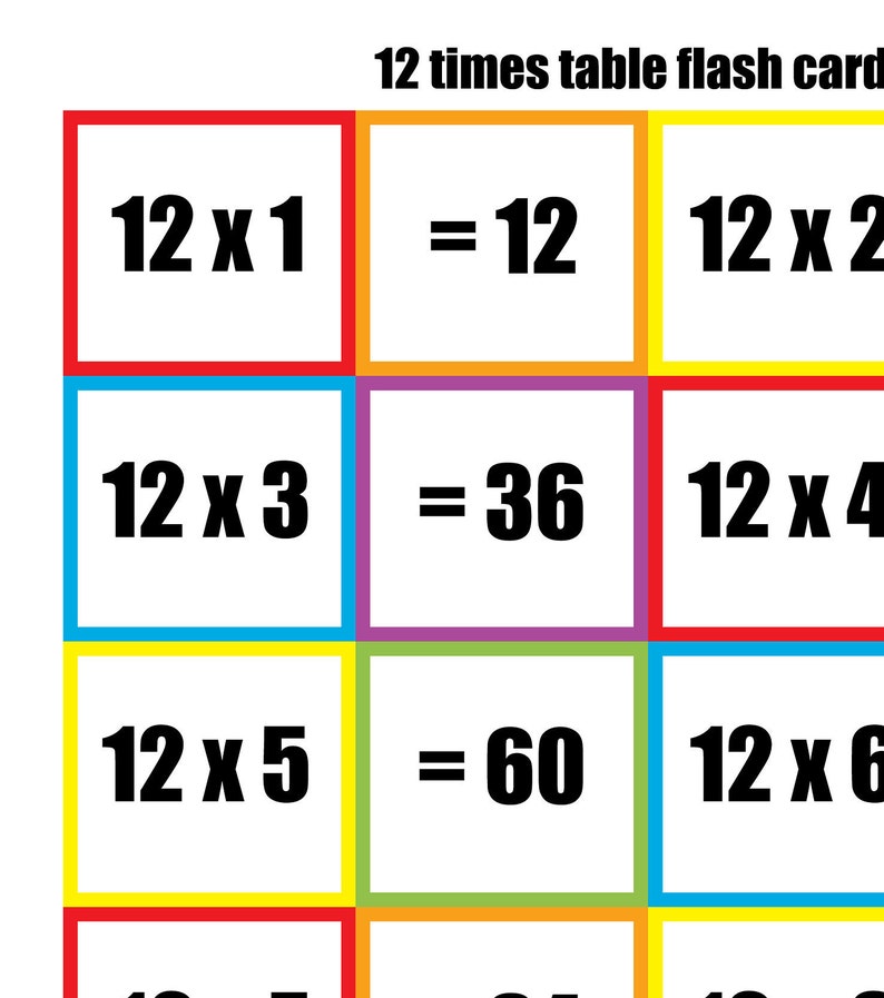 Printable Multiplication Flash Cards Double Sided Timetable Etsy UK