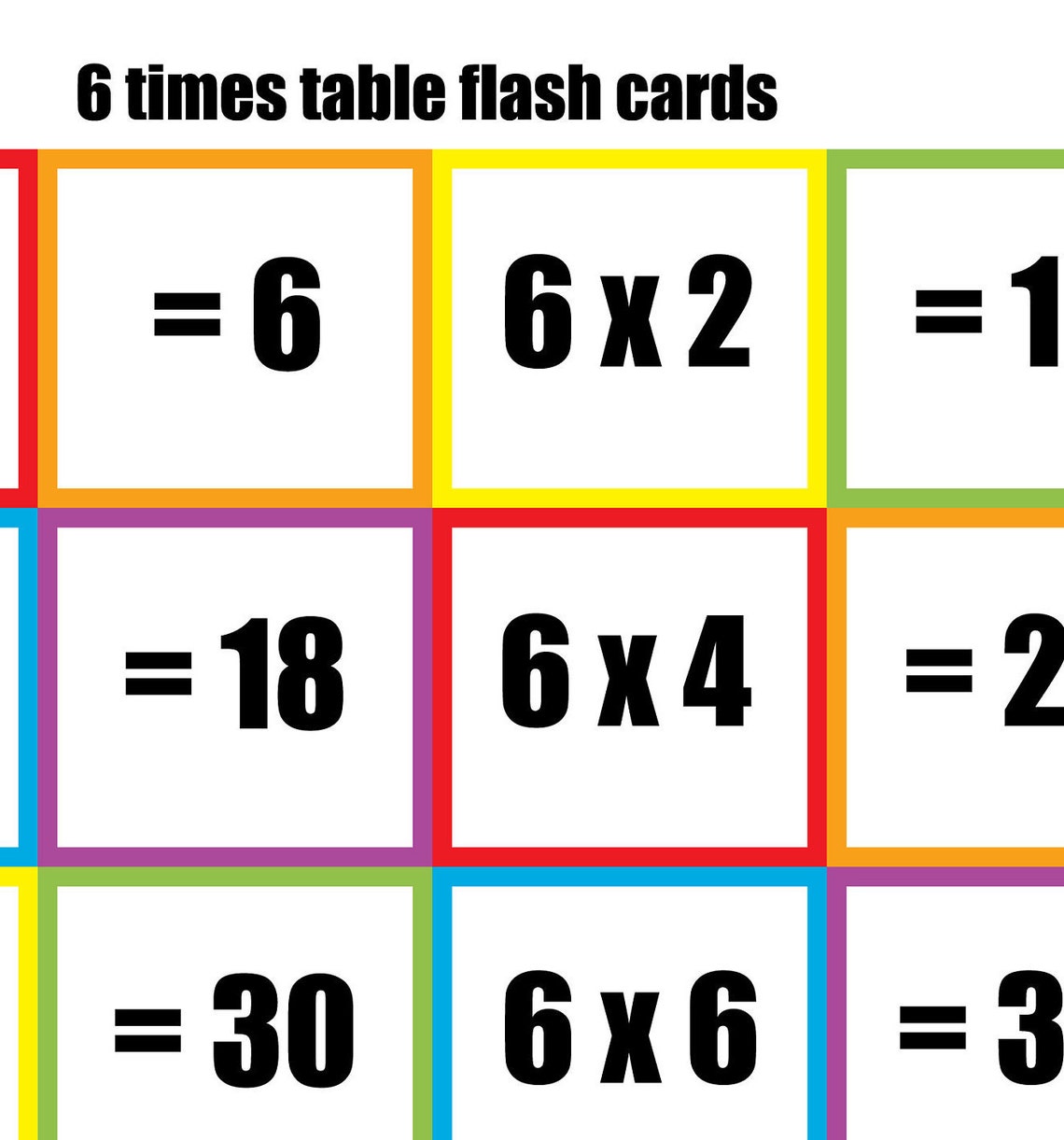 Times Tables Flash Cards Printable 