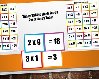 Minitarjetas de las tablas del 2 y del 3 / PDF imprimible de doble cara / Matemáticas KS1 y KS2