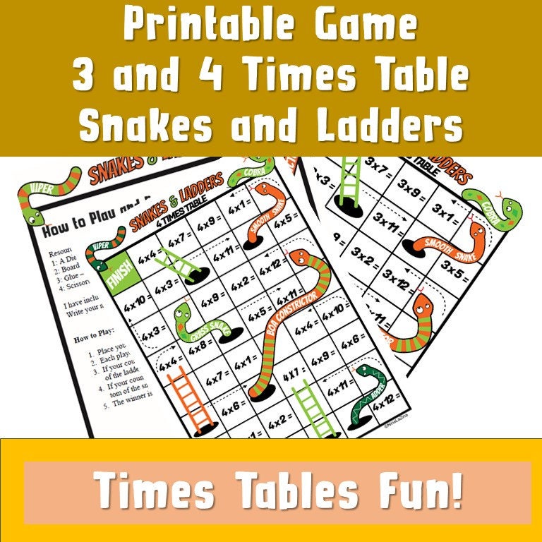 Snakes And Ladders Printable A4 Pdf Math Multiplication Fun Etsy