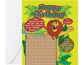 Tarjeta de cumpleaños de matemáticas en el Reino Unido, cuadrícula de 100 cuadrados, feliz cumpleaños en estilo matemático, deseos de cumpleaños con temática de deportes de leones, deseos de cumpleaños en