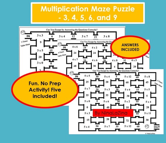 multiplication maze pdf maths maze puzzles for kids grade 2 etsy