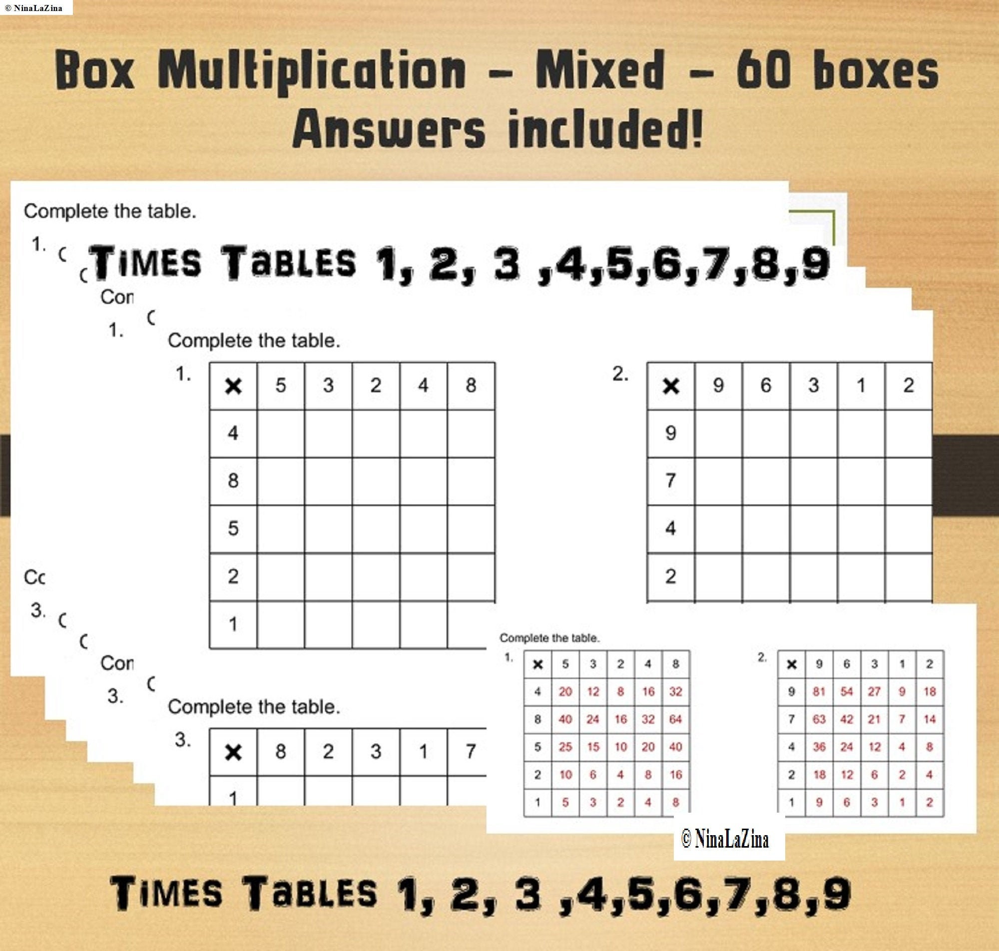 Multiplication Table Printable Worksheet Grid Maths Etsy