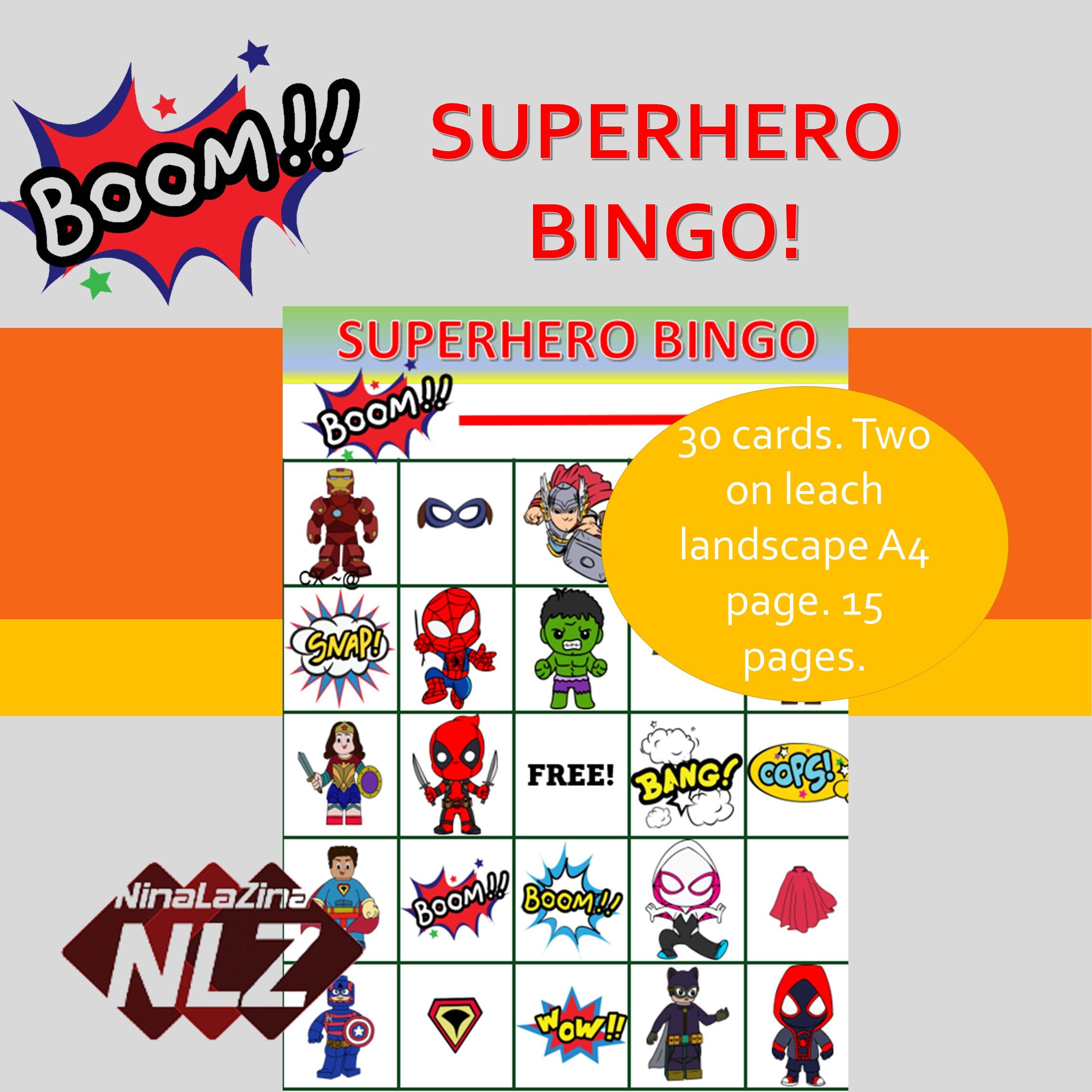 Superhero Bingo Printable Game 30 Different Cards Full | lupon.gov.ph