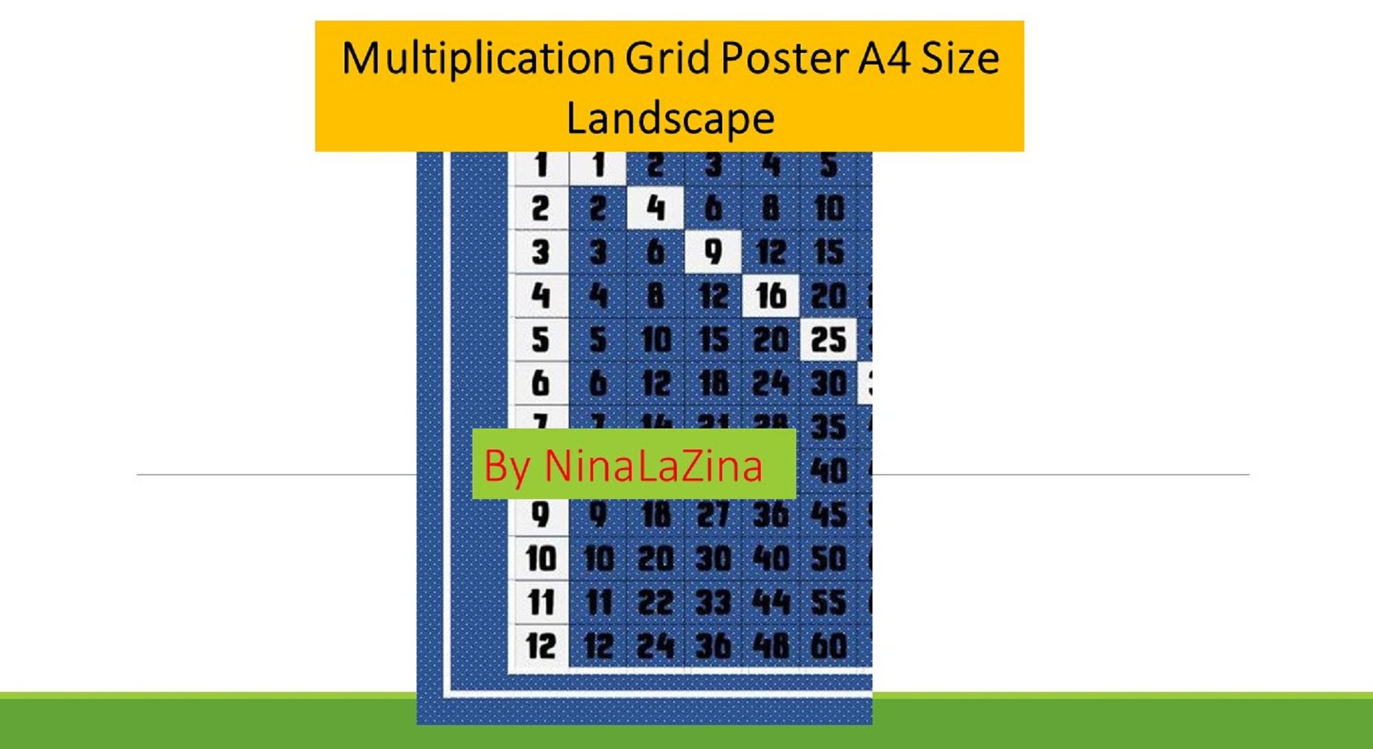 Multiplication Grid BLUE Printable Poster A4 Landscape | Etsy