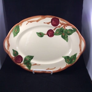 Vintage franciscano Apple Dinnerware Pottery 14" Plato de Servicio Oval (sello de espalda estadounidense)