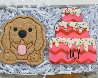 Personalized Dog Cake Treat Birthday Gift Box |  Dog Treat 2 Cookie Gift Box | Healthy treats for dogs