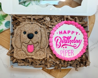 Personalized Pup Treat Gift Box - 2 Handmade Birthday Cookies with Name