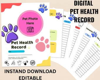 Digital Pet Health Record | Printable Pet Medical Tracker | Pet Care Log Download | Dog or Cat Health Chart PDF | Instant Download