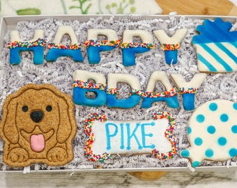 Personalized Dog Treat Birthday Box - Custom Dog Cookies | Healthy homemade dog treats | Natural Dog Birthday Gift | Pup Party Box