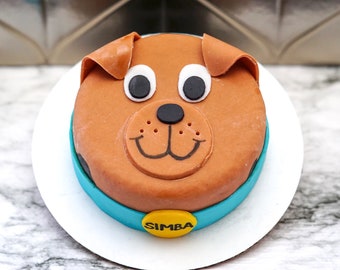 Dog Face Birthday Cake Treat 4” inch Personalized Peanut Butter & Banana or Bacon Pet Gift for Dog Lovers