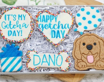 Gotcha Day Dog Gift Box Personalized Welcome Home Kit with Healthy Treats & Cookies for New Dogs