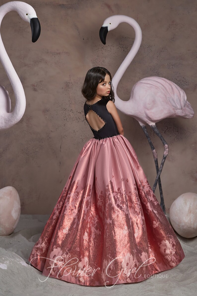 Flower Girl Dress Rose Gold Girls Easter Dress Ball Gown First Etsy