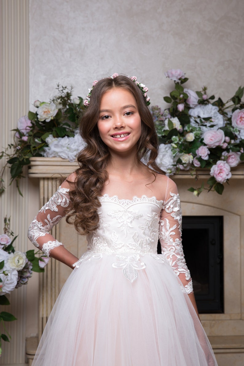 White Blush Wedding Flower Girl Dress Wedding Bridesmaid Etsy