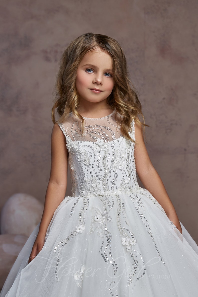 White Christening Gown Lace Flower Girl Dress Girls Easter Dress Ball