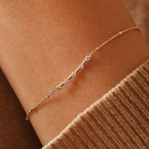 Dainty 14k Gold Diamond Bar Bracelet: Minimalist Stacking Bracelet
