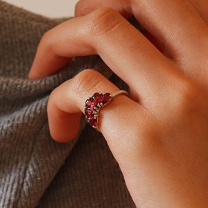 Rhodolite Garnet Ring - Garnet Stacking Ring - Garnet Promise Ring- Bohemian Garnet Ring - Pear Shaped Garnet Cluster Ring