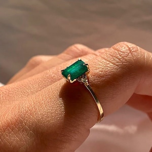 Natural Emerald Ring with Diamonds - Vintage Emerald Engagement Ring