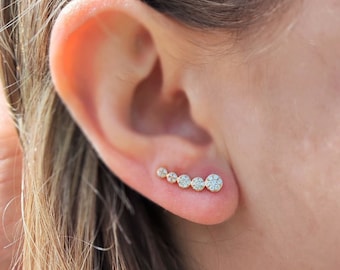 Ear Crawler Earrings - Diamond Earrings - Gold Climber Earrings | Rose Gold, Yellow Gold, White Gold