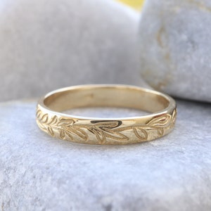 Blatt Gravierte Gold Ehering: Natur Inspiriert Ring