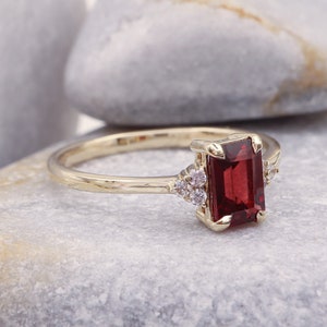 Stunning Rhodolite Garnet Ring - Natural Garnet and Diamond in a Solid Gold Engagement Ring